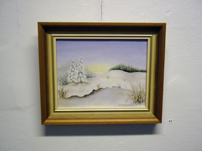 42. Auringon nousu (posliinilaatta, 1995, 21 x 25) * [Klikkaa isommaksi kuvaksi]